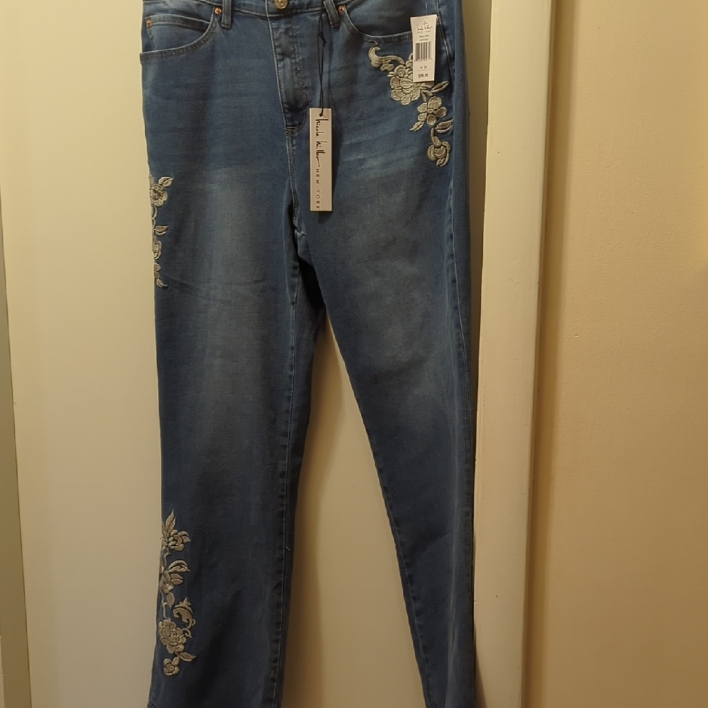 Nicole Miller Denim Jeans with Floral Detail
